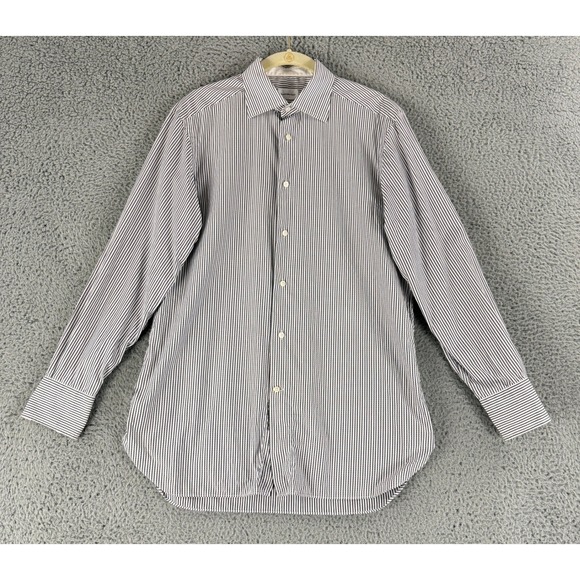 Ermenegildo Zegna Other - Ermenegildo Zegna Dress Shirt Mens Medium Gray White Stripe Slim Fit Button Down